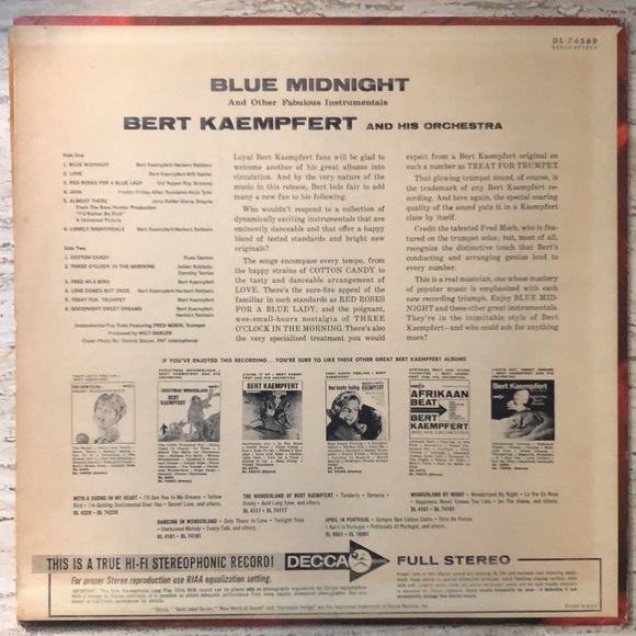 Bert Kaempfert Blue Midnight Vinyl Lp '64 - Picture 7 of 8